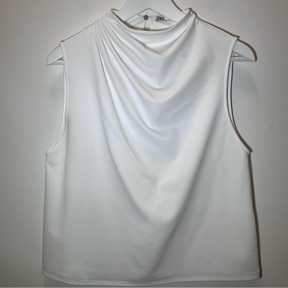 ZARA Mock Neck Drape Neck Sleeveless Top in White Size Small